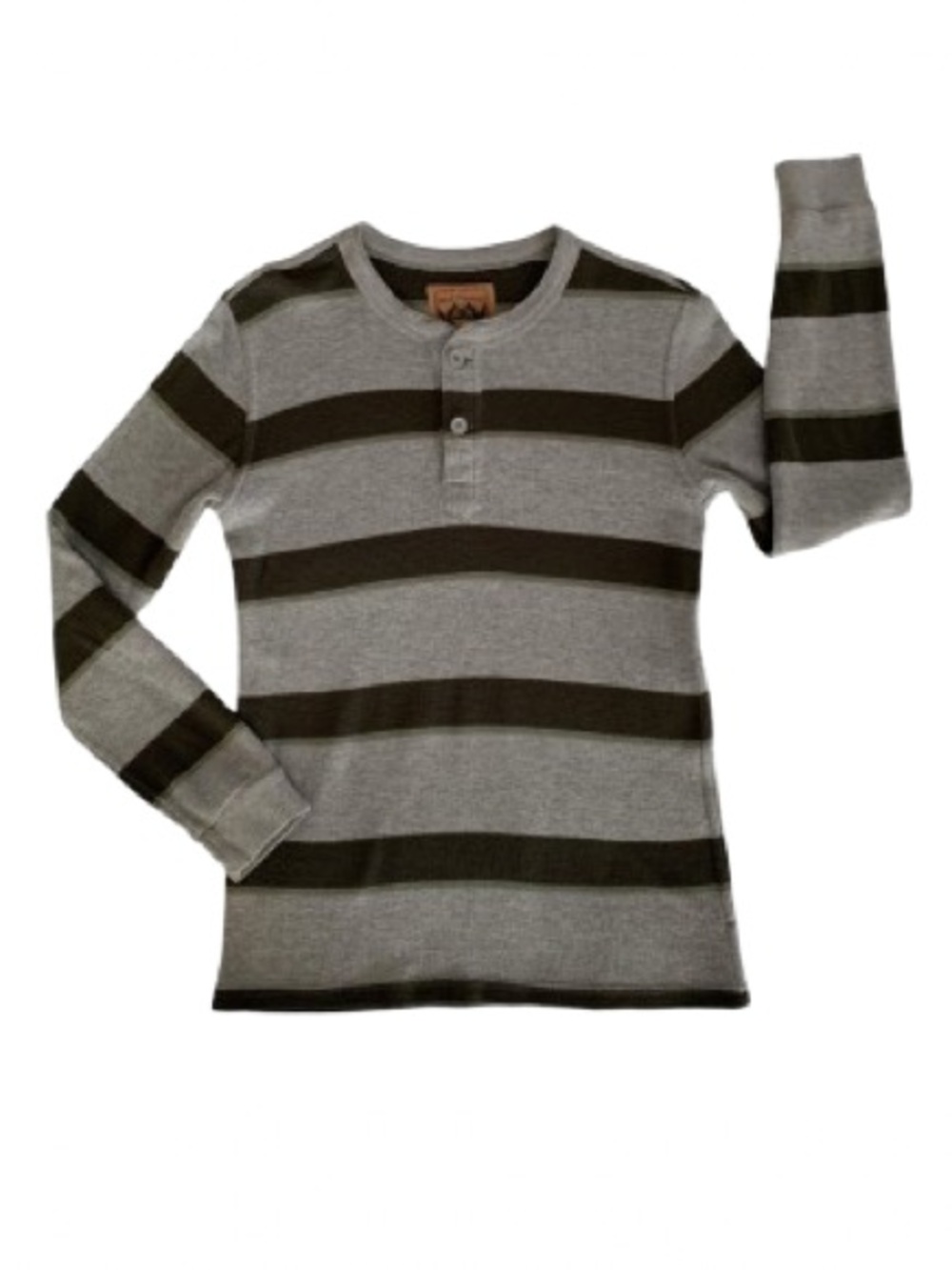 Red Camel Thermal Henley Boys M Gray Striped Waffle Weave Shirt Top Long Sleeve